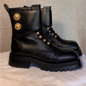 Balmain Black Ankle Boots with Gold Buttons